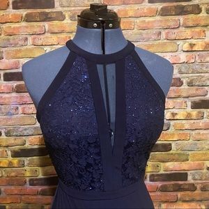 Dark Blue Navy Fitted Sparkly Gown Pageant Dance Wedding Prom Homecoming